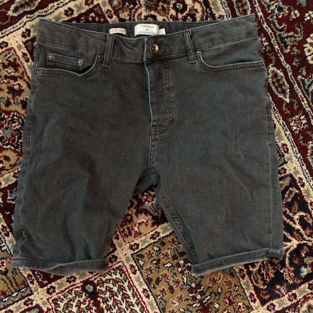 Topman skinny stretch shorts gray acid washed jean